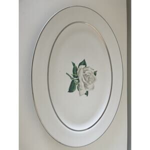 Embassy Vitrified China 15.5x11 Oval White Rose Serving Platter